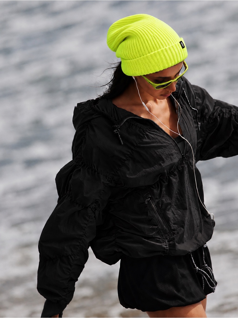 Free People FP Movement Cool Down Beanie Rare Neon Green Oversized Hat Toque